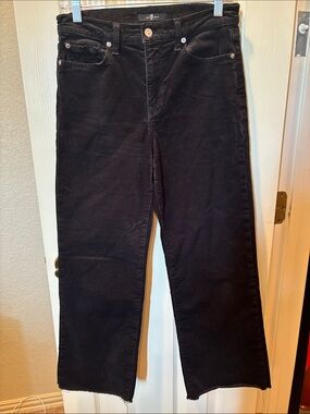 7 For All Mankind High Rise Wide Leg Corduroy Pants Black Raw Hem size 28